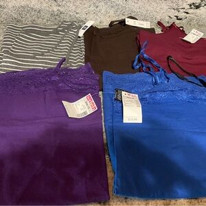 NWTs Lot of 5 Camisoles Tanks. Royal Purple, Royal Blue, Brown, Burgundy & Gray